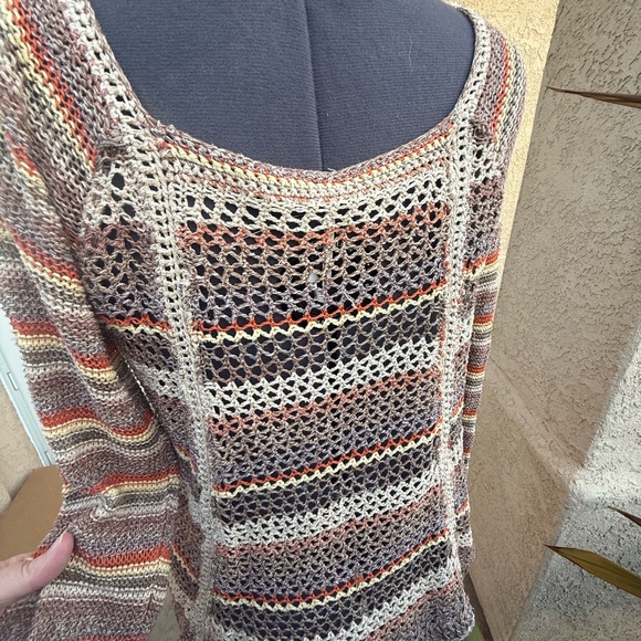 Free People Earthy Tones Off-the-Shoulder Crochet Sweater - Picture 5 of 6